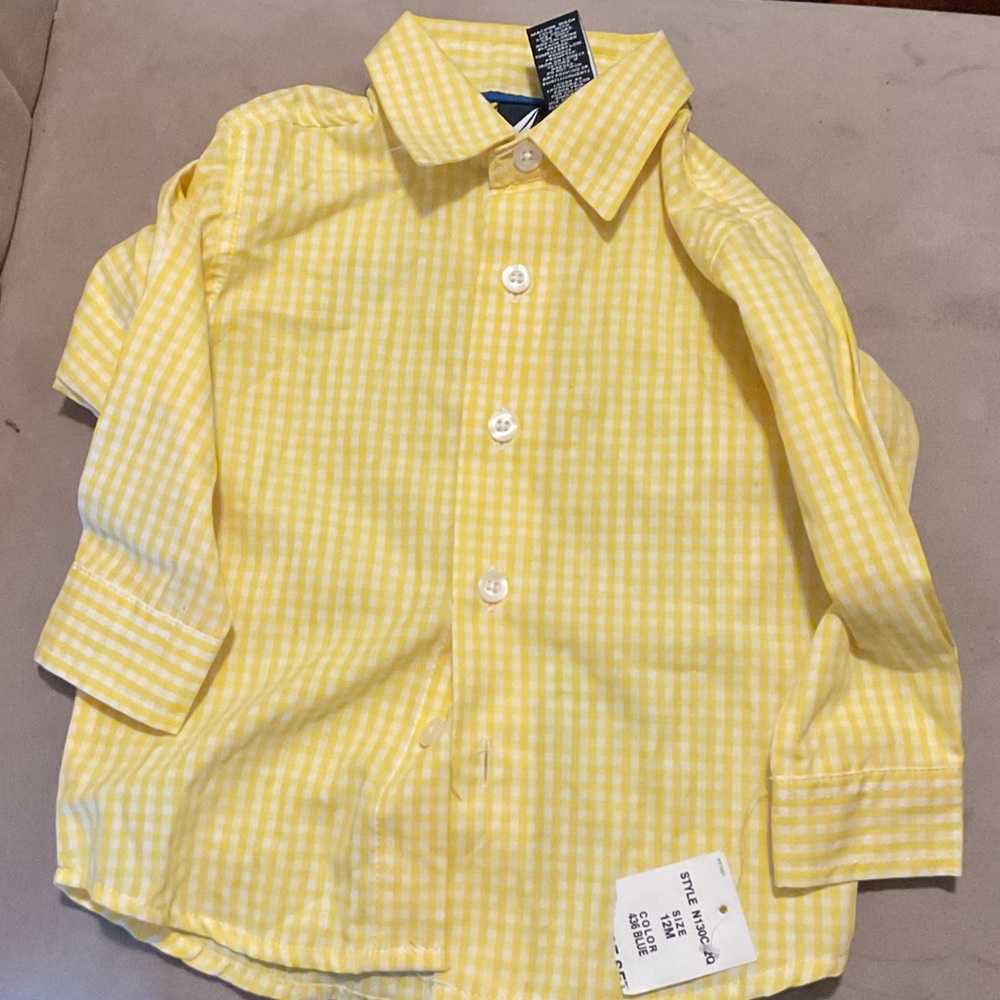 Nautica Yellow Checkered Kids Button Down Shirt